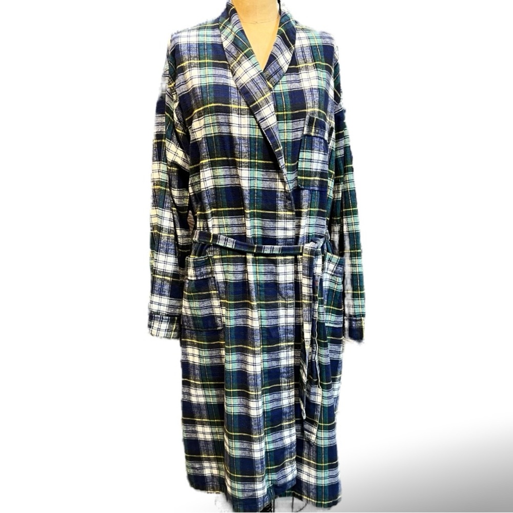 VINTAGE Montgomery Ward‎ blackwatch plaid cotton flannel men’s wrap robe 70s 80s